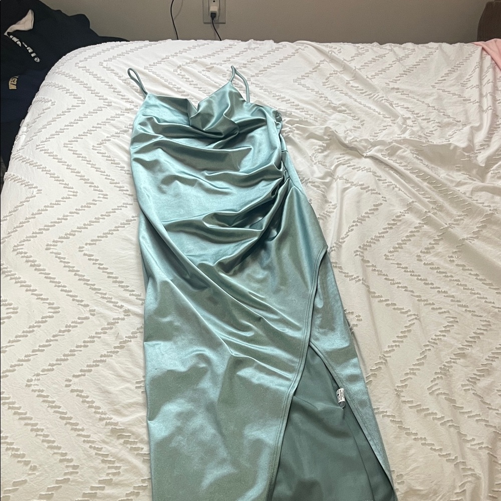 Eclipse Backless Satin Dress in Light Blue